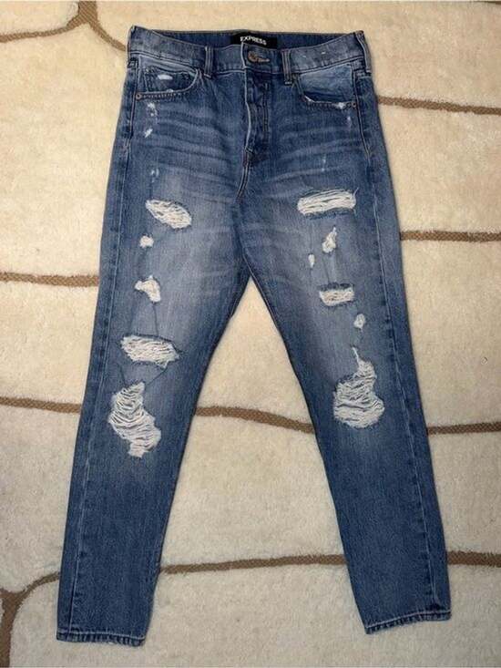 Express Denim - Express Women’s Size 0 Distressed Skinny Jeans Medium Wash Ripped Denim